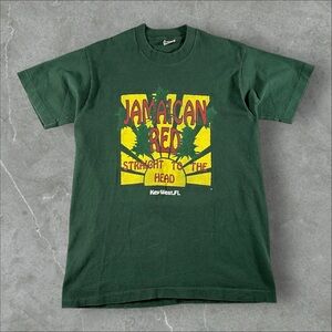 Vintage Jamaican Red Shirt Mens Medium Green 90s Weed Drug Tee Single Stitch USA